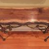 Wrought iron rose console walnut top with live edge.